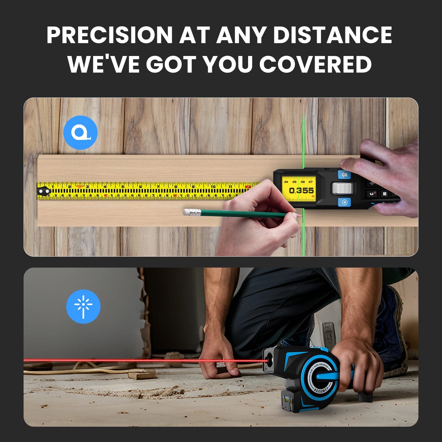 100M Bluetooth Laser Tape Measure with Green Line Marking