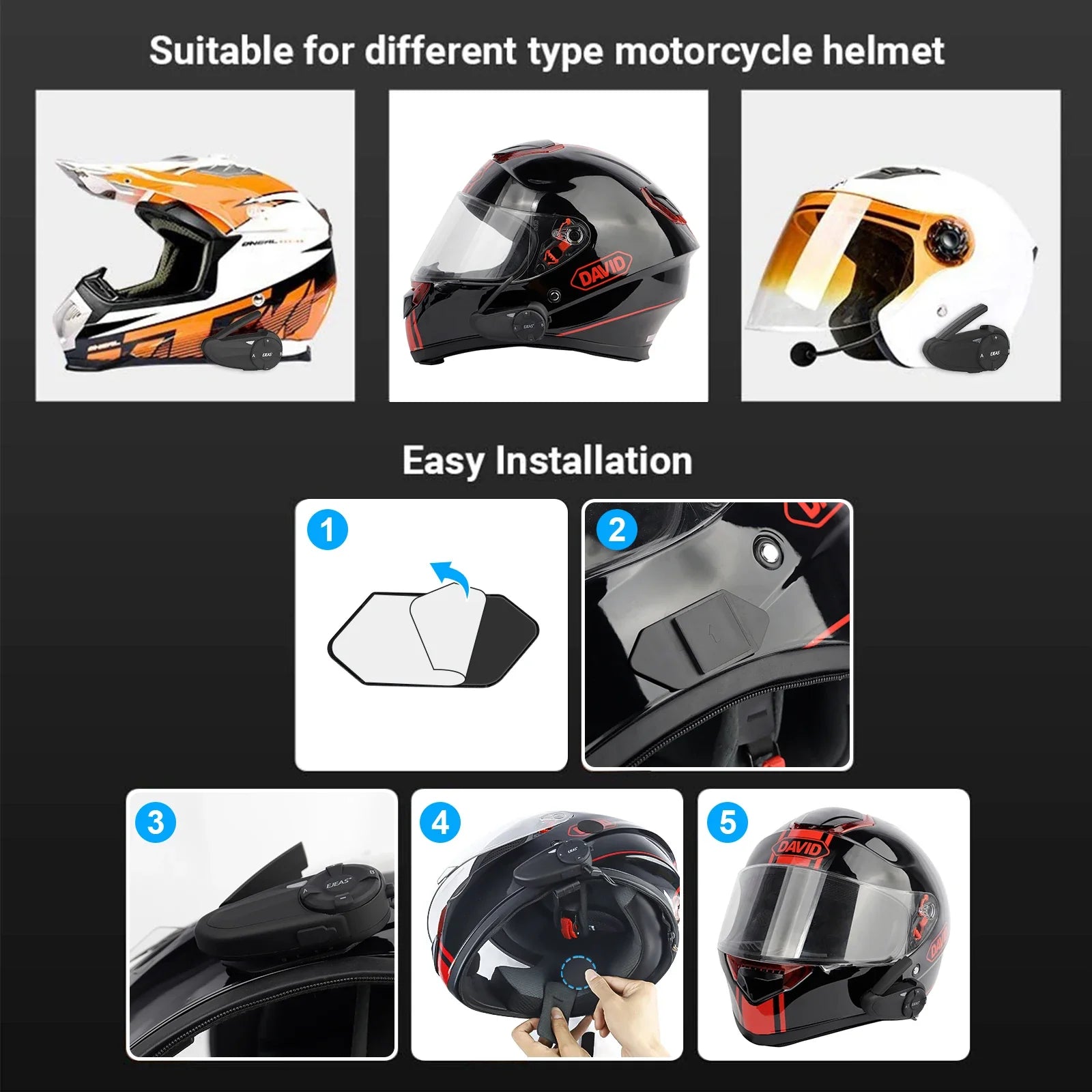 2-Piece Waterproof Helmet Intercom Set with Type-C