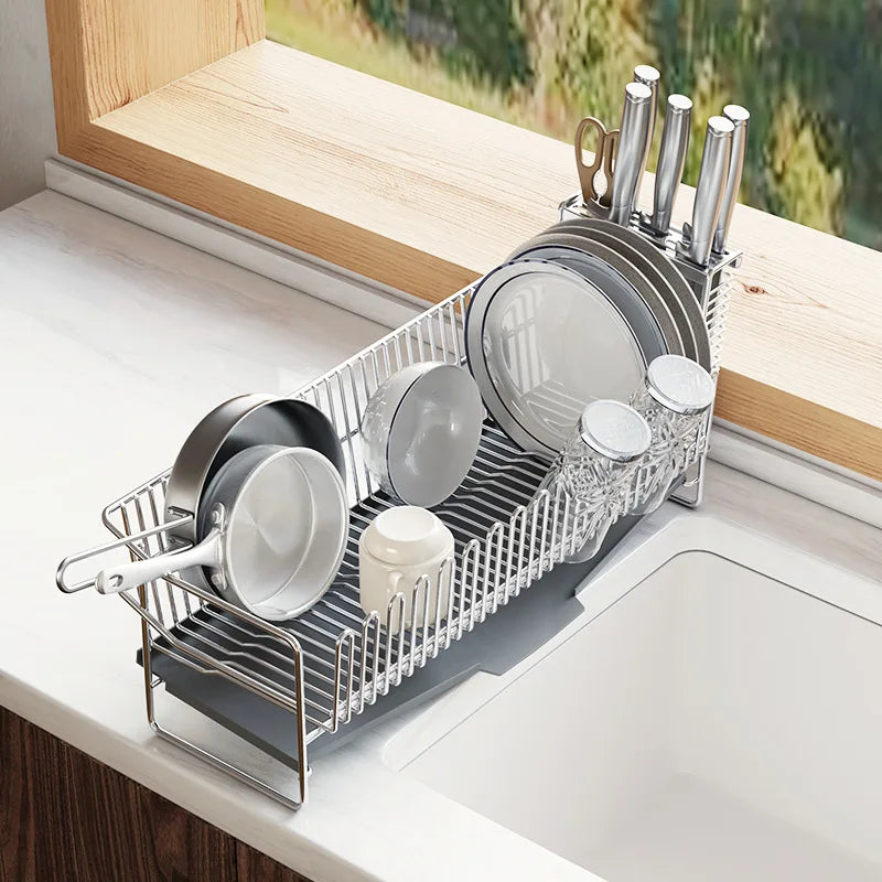 Compact Dish Drying Rack with Tray for Kitchen Organization