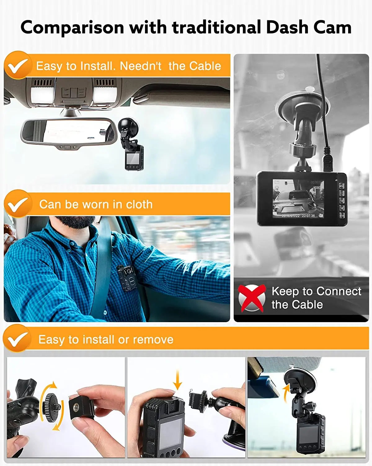 1080P Body Camera with Night Vision, 64GB Storage, 10H Battery