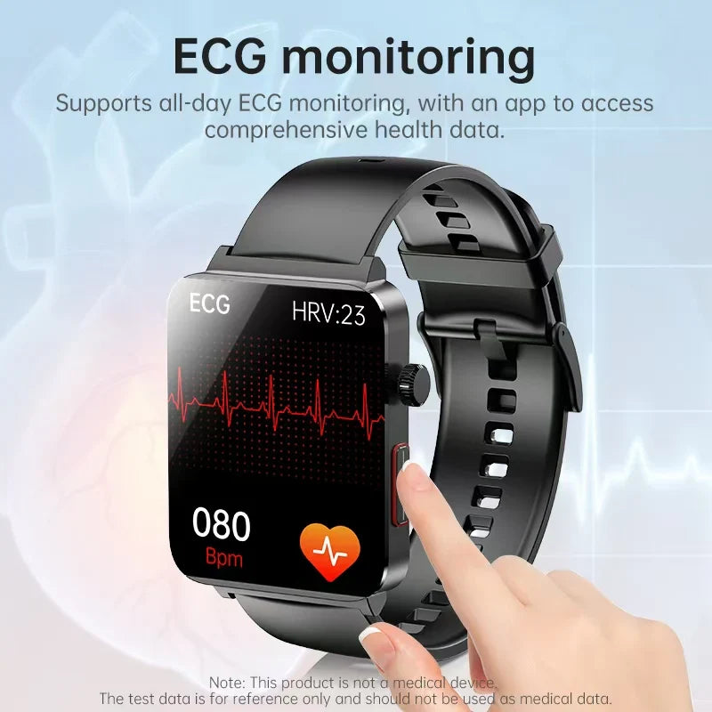 1.96" Bluetooth Smartwatch – Track Glucose, ECG, Blood Pressure, SpO2 & More