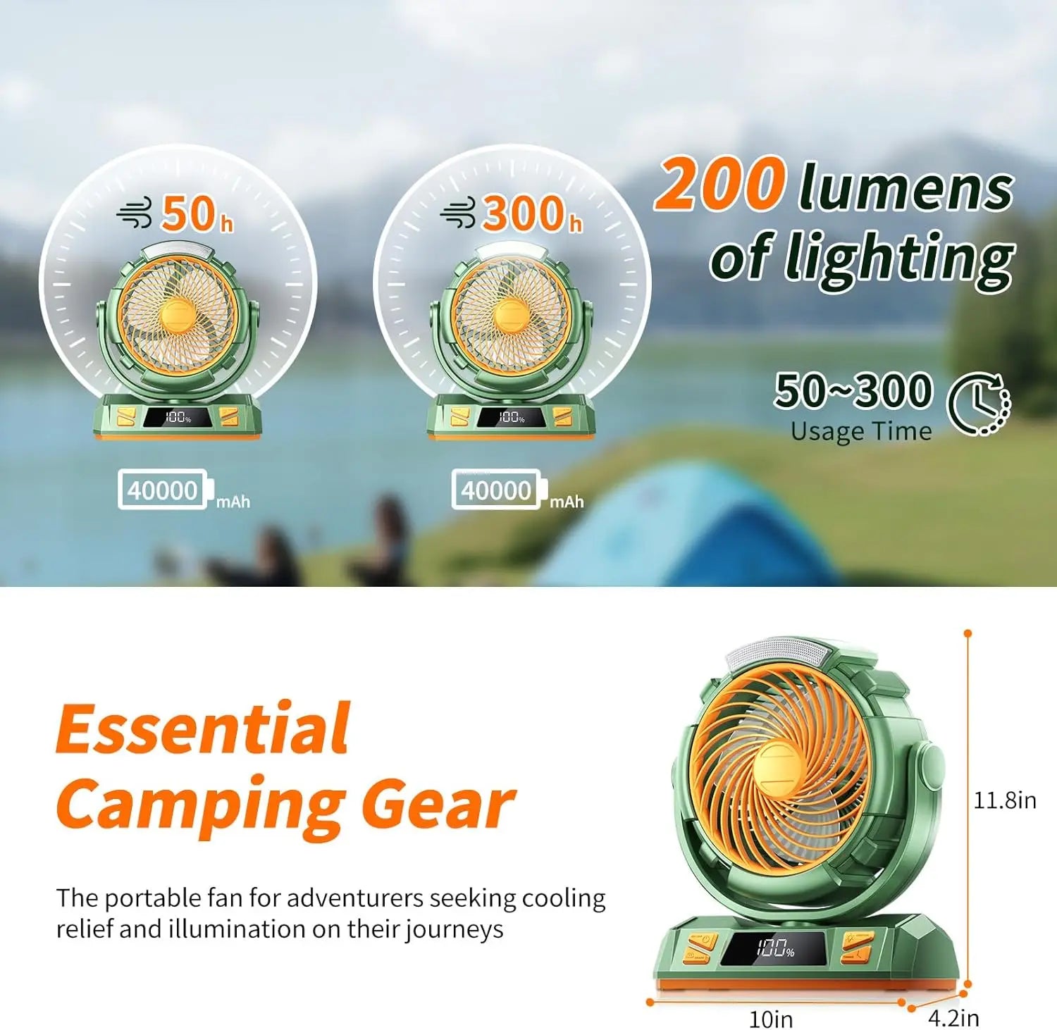 Rechargeable LED Camping Fan with Hook – Portable Tent Fan & Light for Outdoor Use