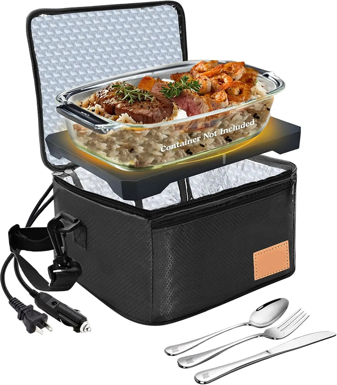 Mini Electric Lunch Box for Office Truck & Travel Portable Food Warmer with Utensils & Carry Bag Black
