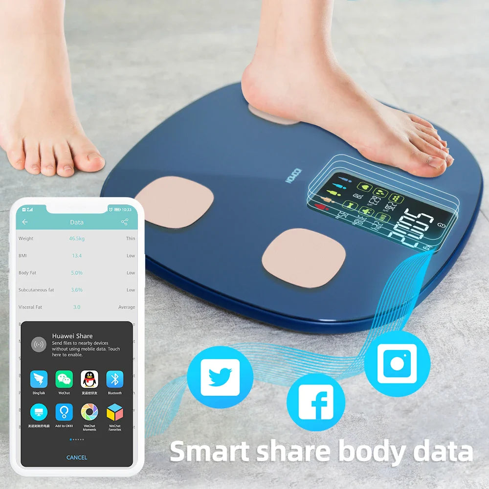 Smart Body Fat Scale, 16 Data Analyzer, Bluetooth, Oval, 180kg Capacity