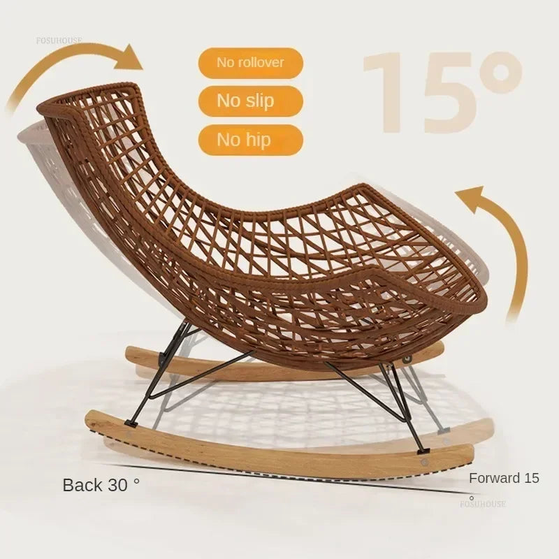 Outdoor Rattan Lounge Chair Semi-Reclining Retro Design for Comfortable Seating