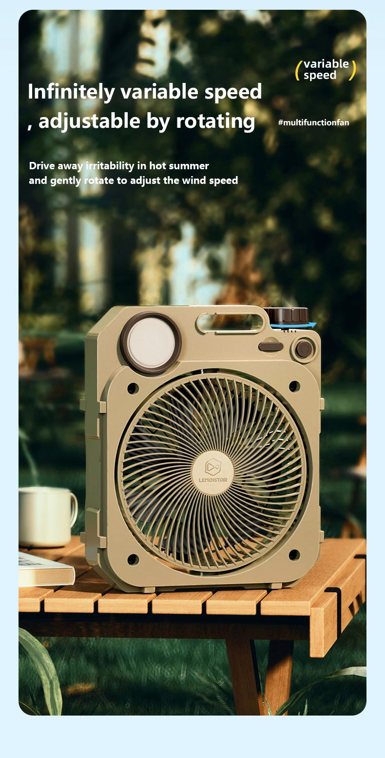 Outdoor USB Fan 10000mAh with Rotating Head and Light