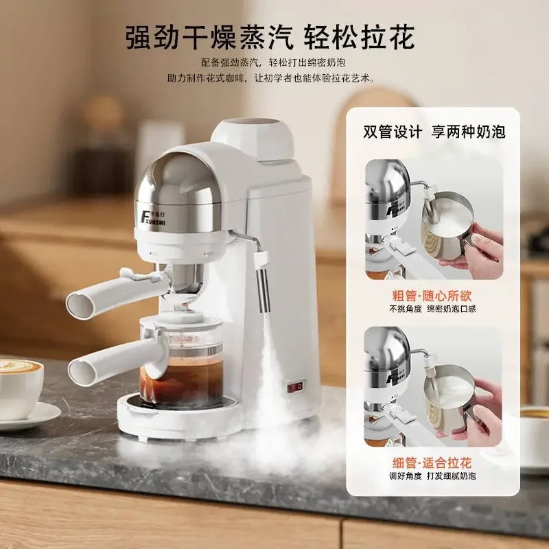 Portable Semi-Automatic Coffee Maker – Drip & Cold Brew Machine for Home or Small Office White