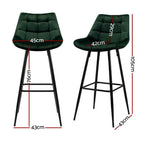 Set of 4 Modern Velvet Kitchen Counter Stools with Backrest & Footrest – Green
