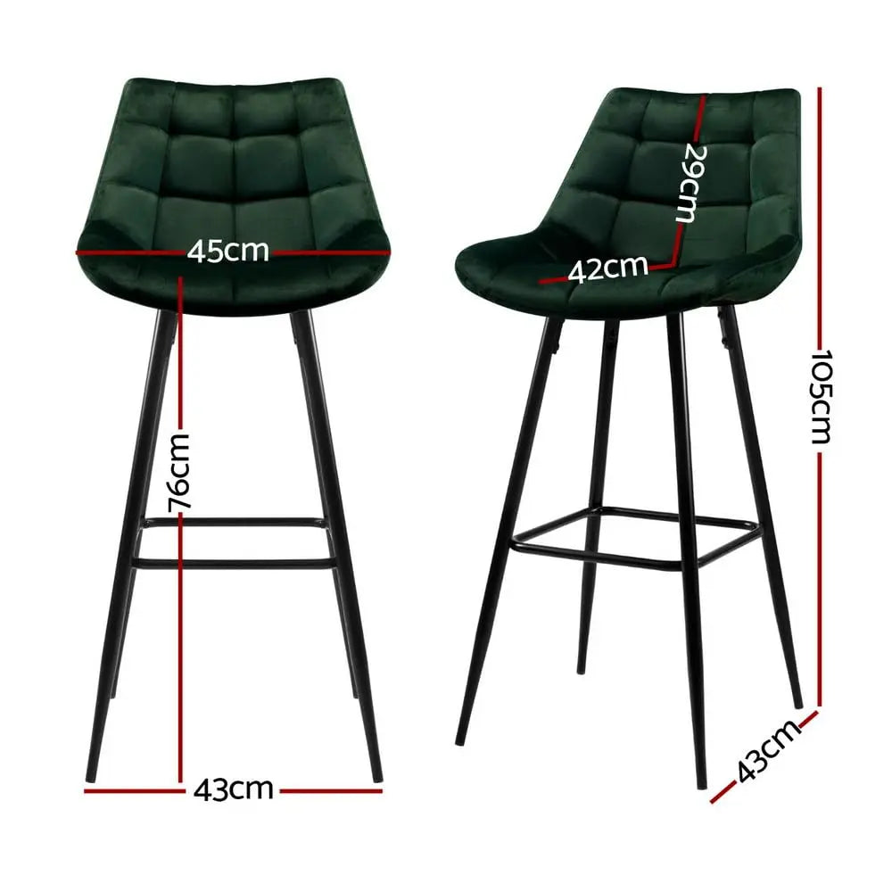 Set of 4 Modern Velvet Kitchen Counter Stools with Backrest & Footrest – Green