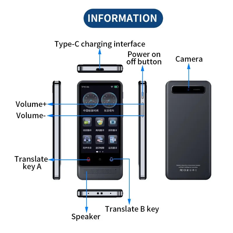 Smart M12 Travel Translator 137 Languages, Offline Mode, Photo Translation, 4" IPS Screen