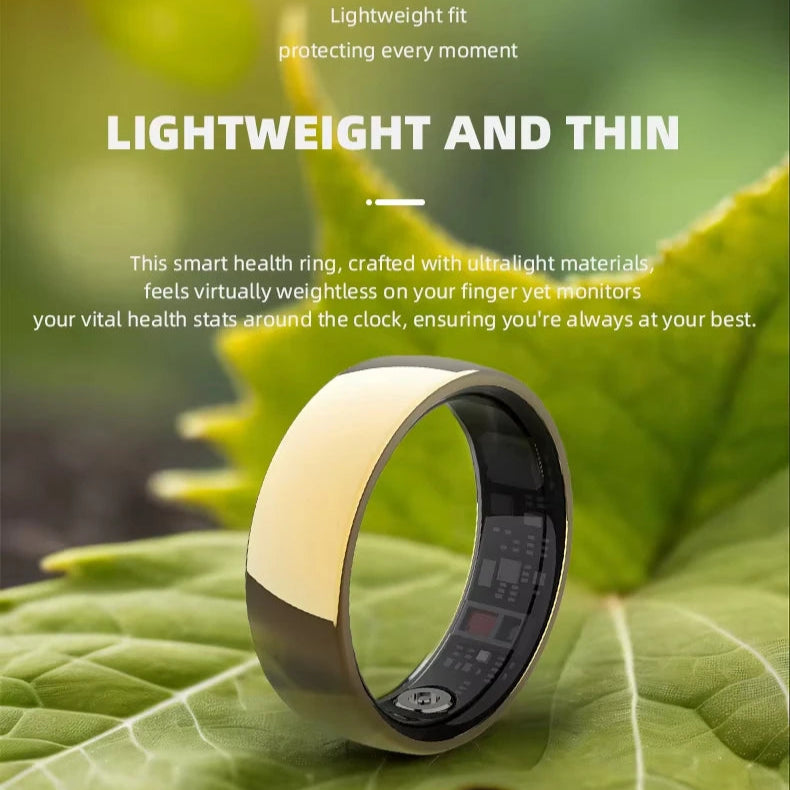 Gold Smart Ring with Heart Rate, SpO2, Temp & Sleep Tracking Waterproof 10-Day Battery Life