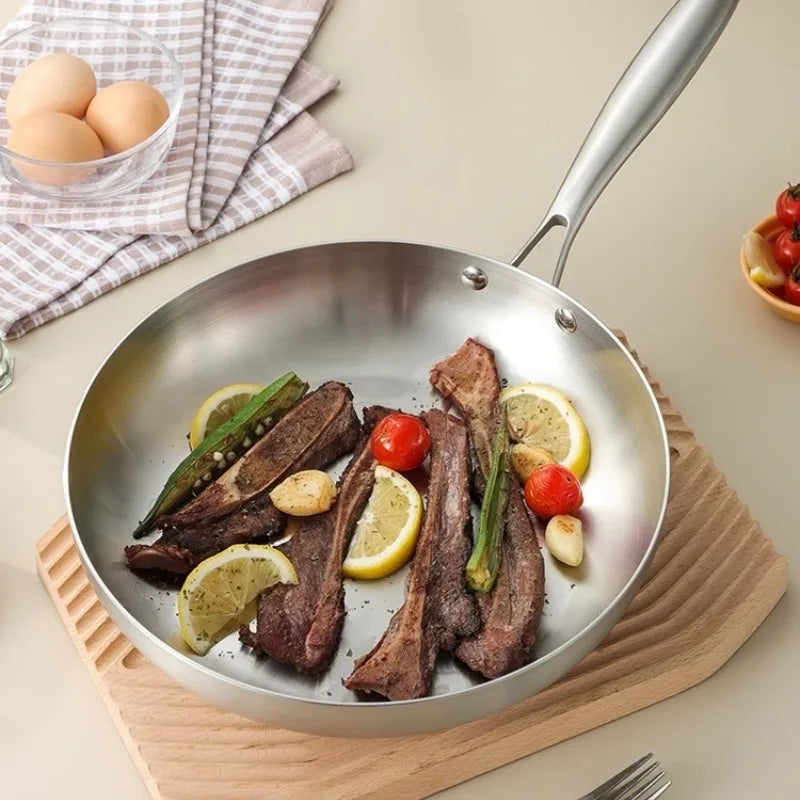 18cm Stainless Steel Frying Pan, Triple-Layer Base