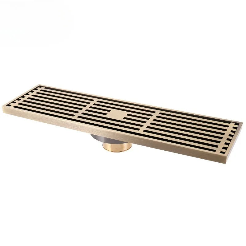 Large Displacement Bathroom Floor Drain, 8x30cm Copper Finish