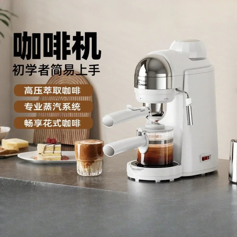 Portable Semi-Automatic Coffee Maker – Drip & Cold Brew Machine for Home or Small Office White