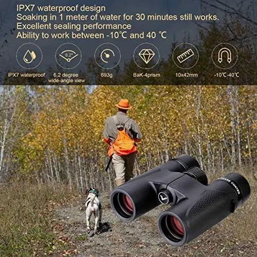 10x42 Waterproof Binoculars with ED Glass & BaK4 Prism – Clear View for Bird Watching & Travel