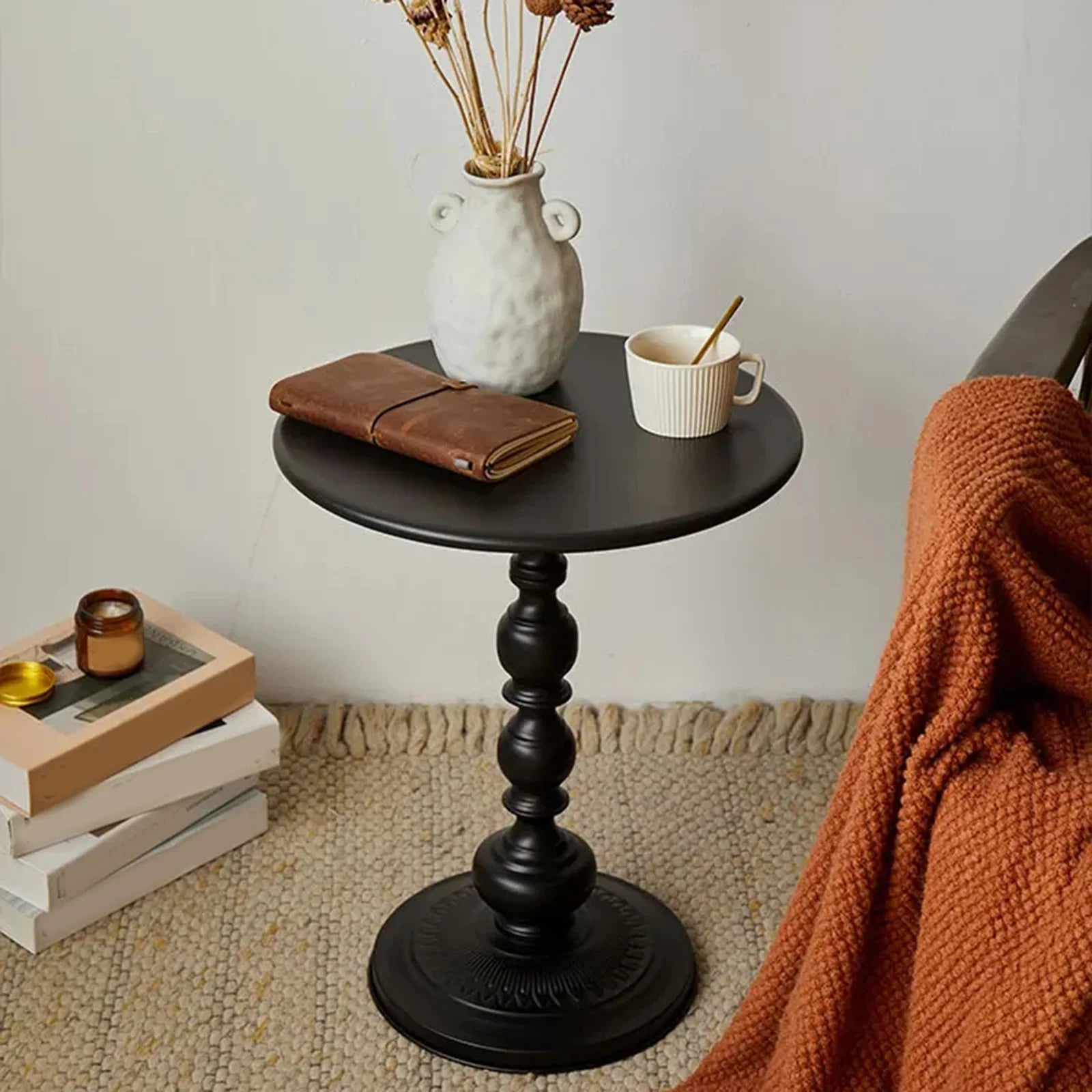 Modern Black Small Round Side Table for Living Room or Bedroom