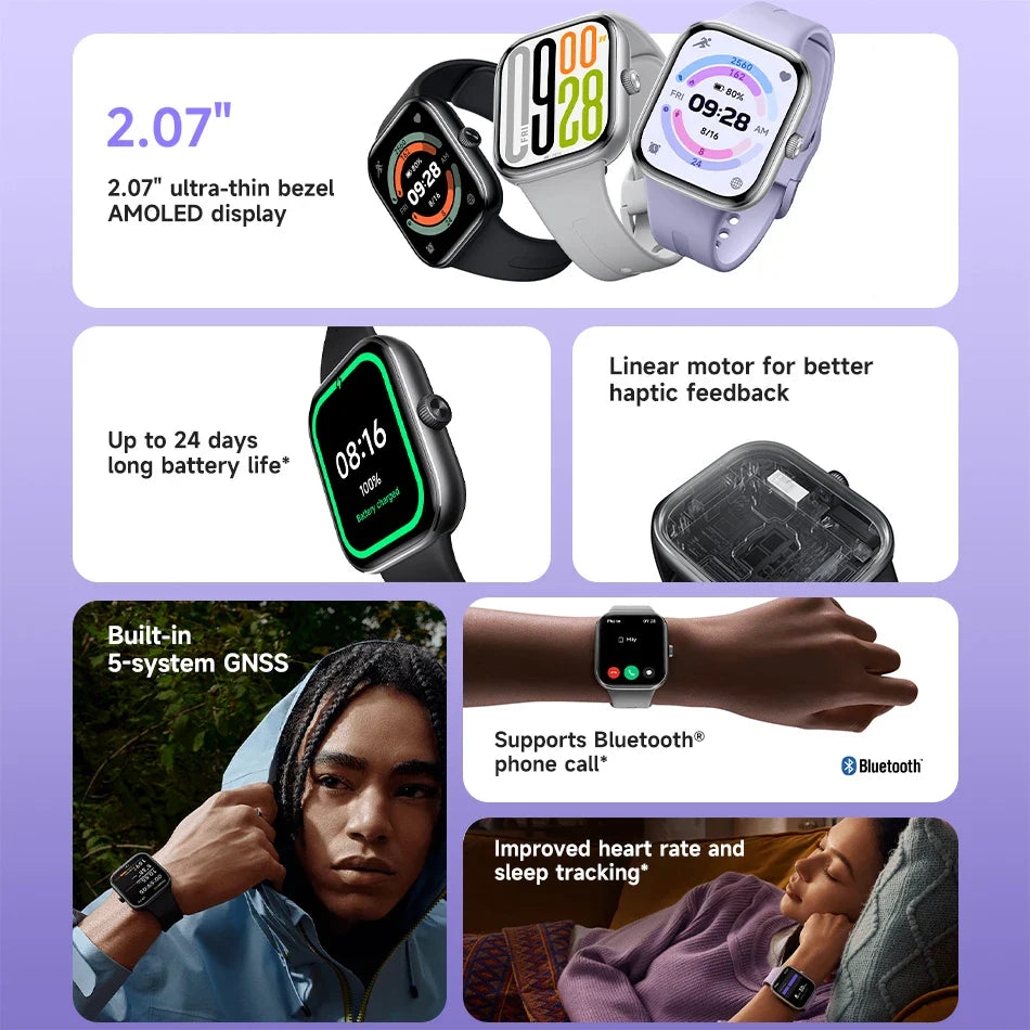 Bluetooth Smartwatch with 2.07" AMOLED Display & 24-Day Battery - Gray n Black Strap