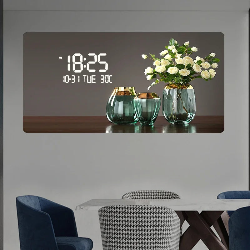 Modern Geometric Wall Clock with Digital Display for Living Room Decor