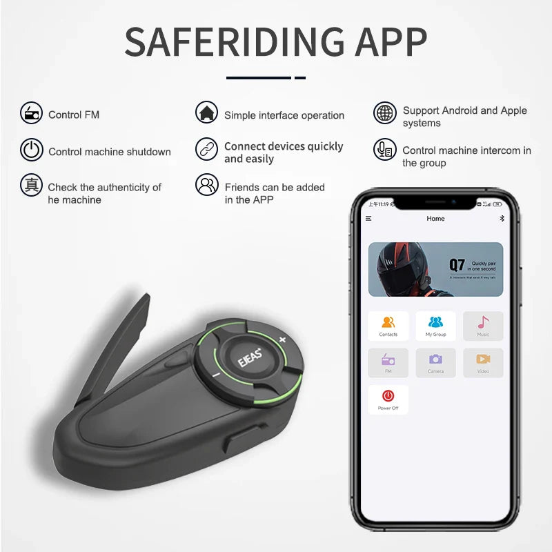 2-Pack Bluetooth Motorcycle Intercom Set with Music Sharing