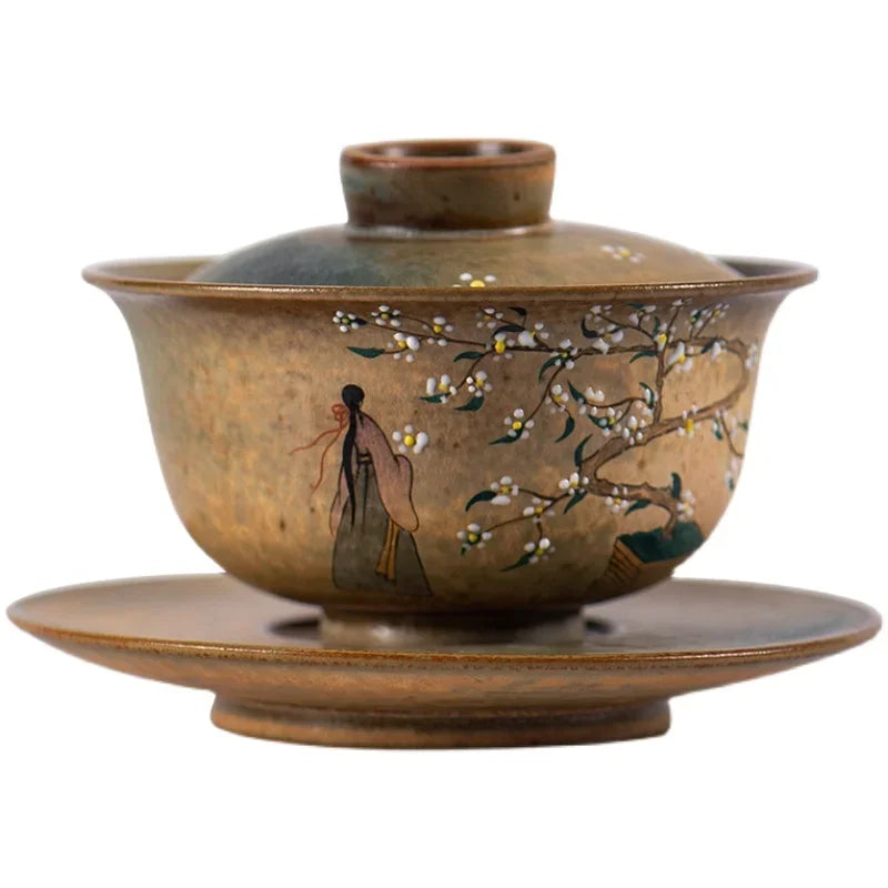 Retro Ceramic Gaiwan Handmade Tea Brewing Set for Home
