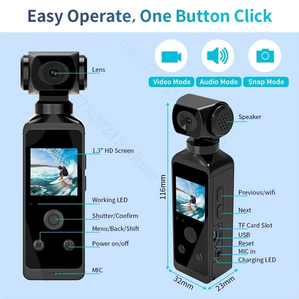 Portable 4K WiFi Action Camera with 270° Rotating Lens & 30M Waterproof Case Helmet, Bike & Travel Video