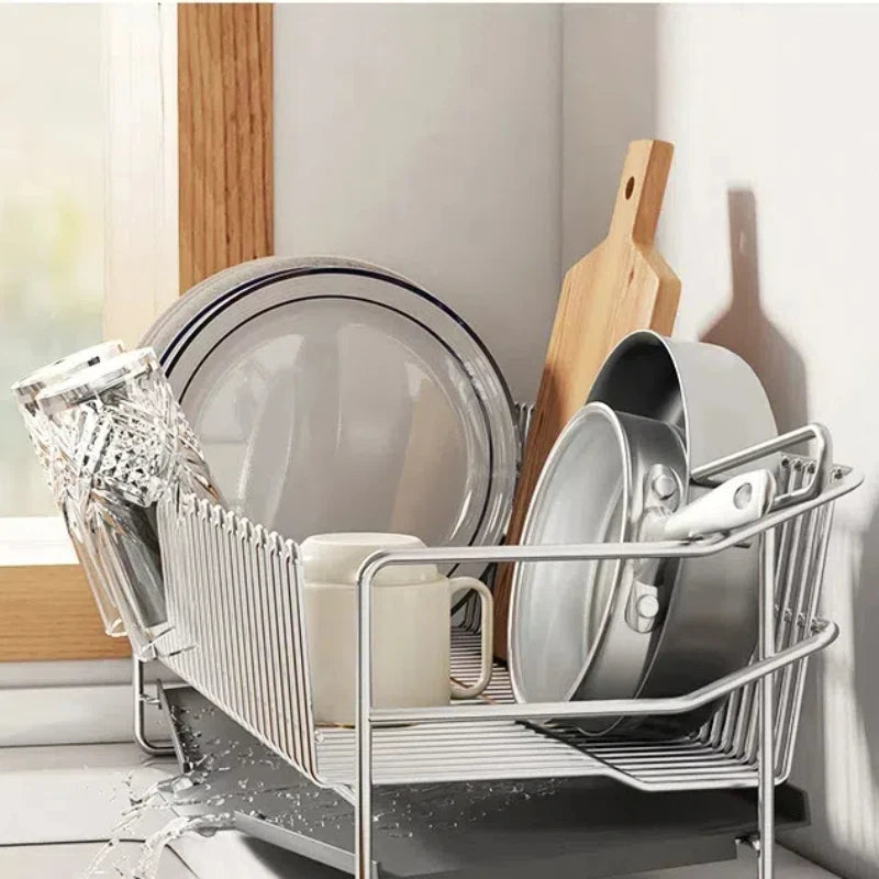 Compact Dish Drying Rack with Tray for Kitchen Organization