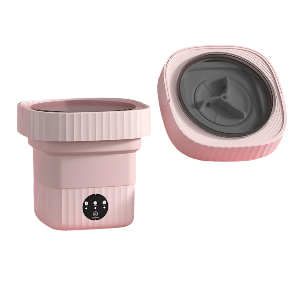 Mini Folding Washing Machine 6L Blue Light Auto-Clean, Spin Basket, Travel-Friendly Pink Design