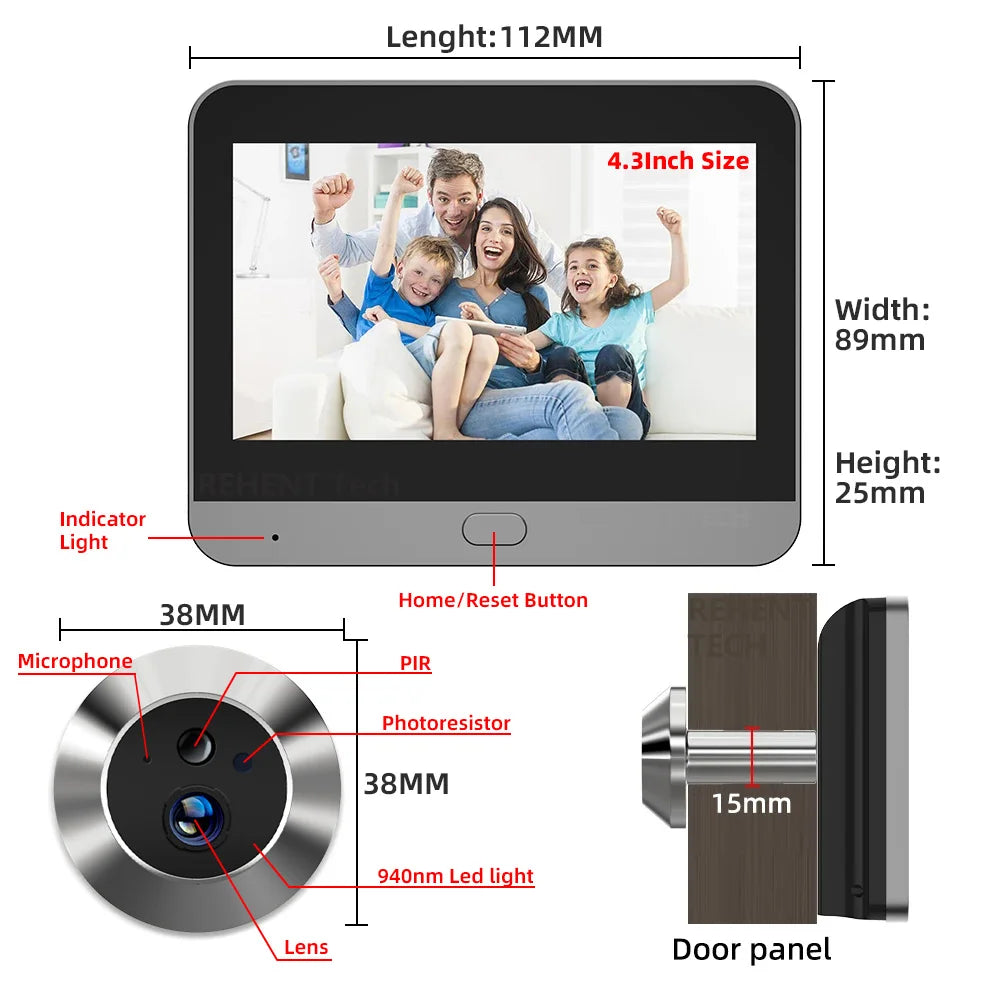 Smart 3MP Peephole Door Camera with 4.3" Display and Motion Alerts