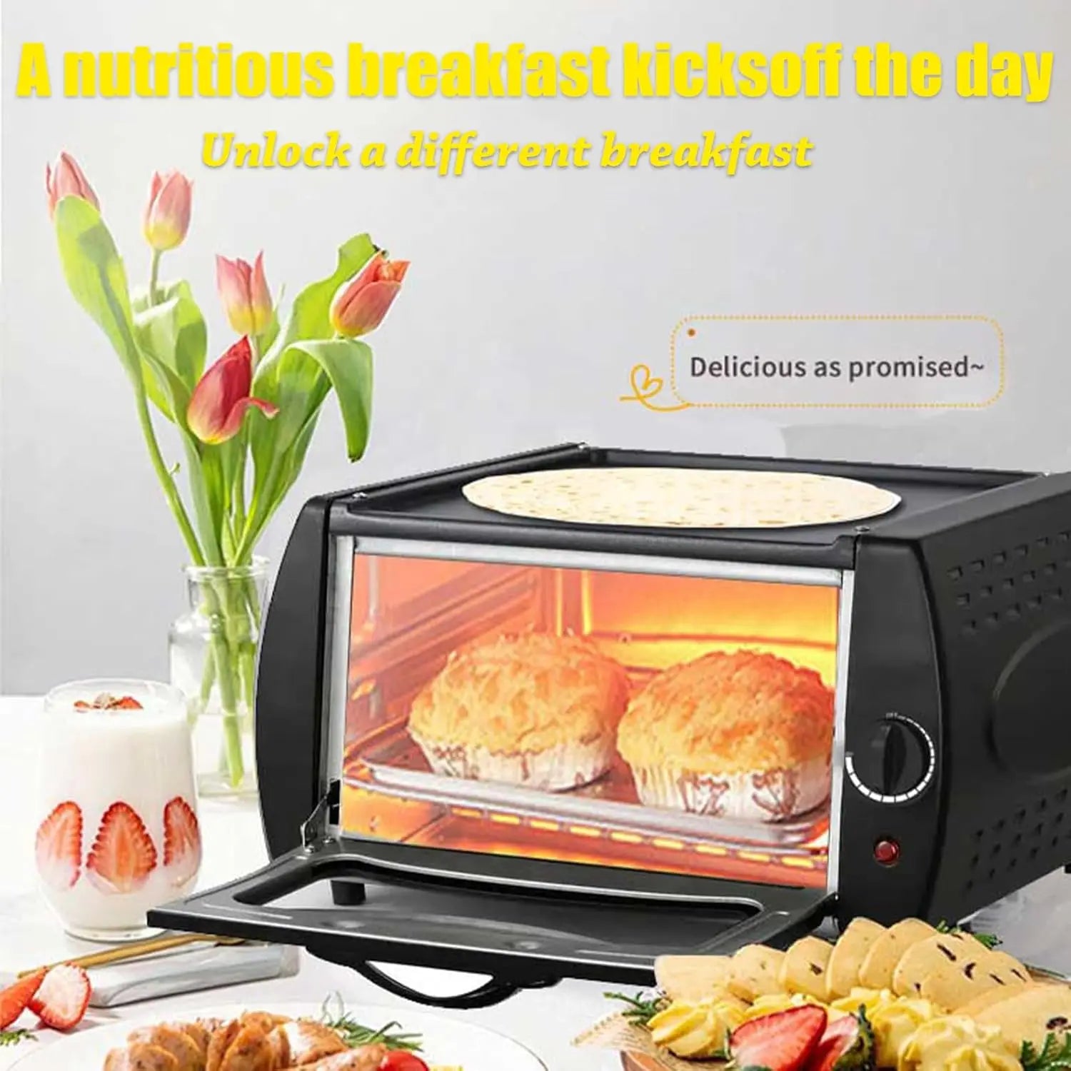 12L Mini Pizza & Bread Oven with Bake Tray, Rack and Handle , 2100W Electric Cooker