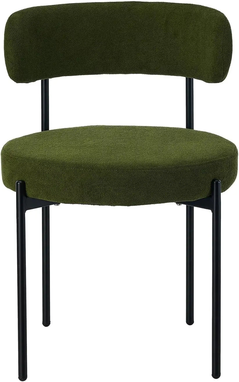 2-Piece Boucle Dining Chair Set with Padded Seat & Curved Backrest – Green