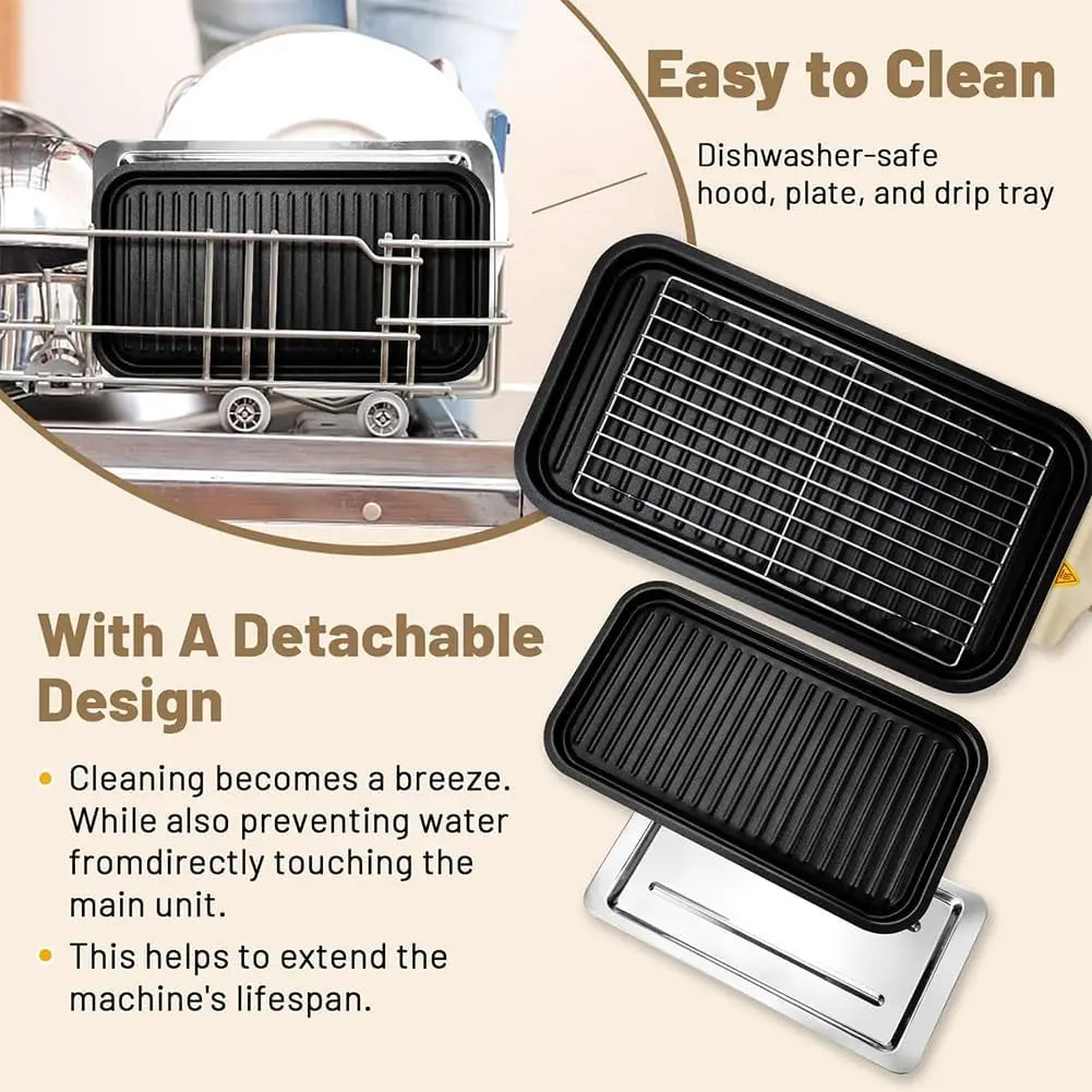 1500W Smokeless Electric Barbecue Grill with 3 Non-Stick Plates & Skewers
