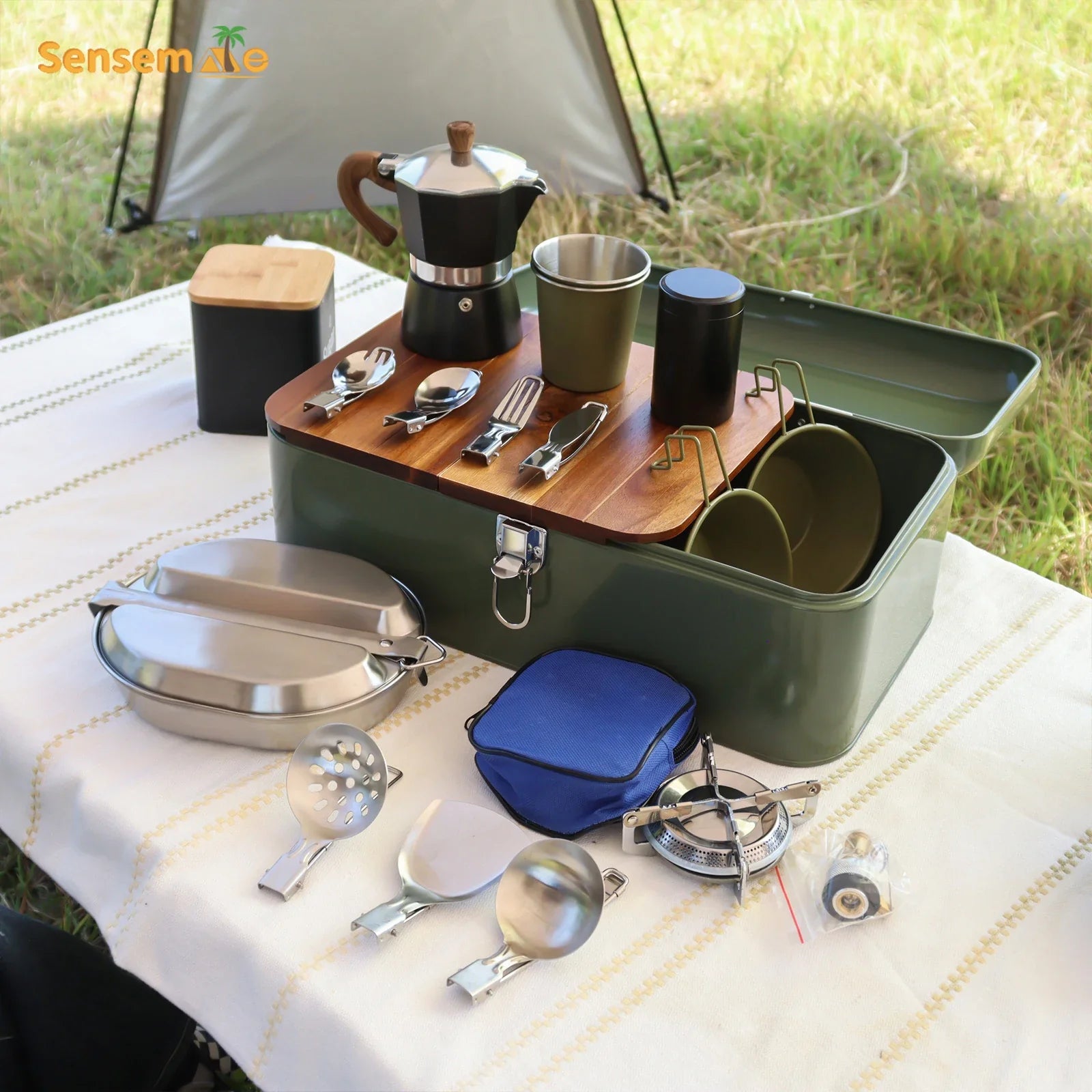2-Person Camping Cookware Kit with Grinder, Fry Pan & Stove