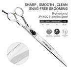 Professional 10-Inch Straight Pet Grooming Scissors Polished Silver, 440C Steel Blades