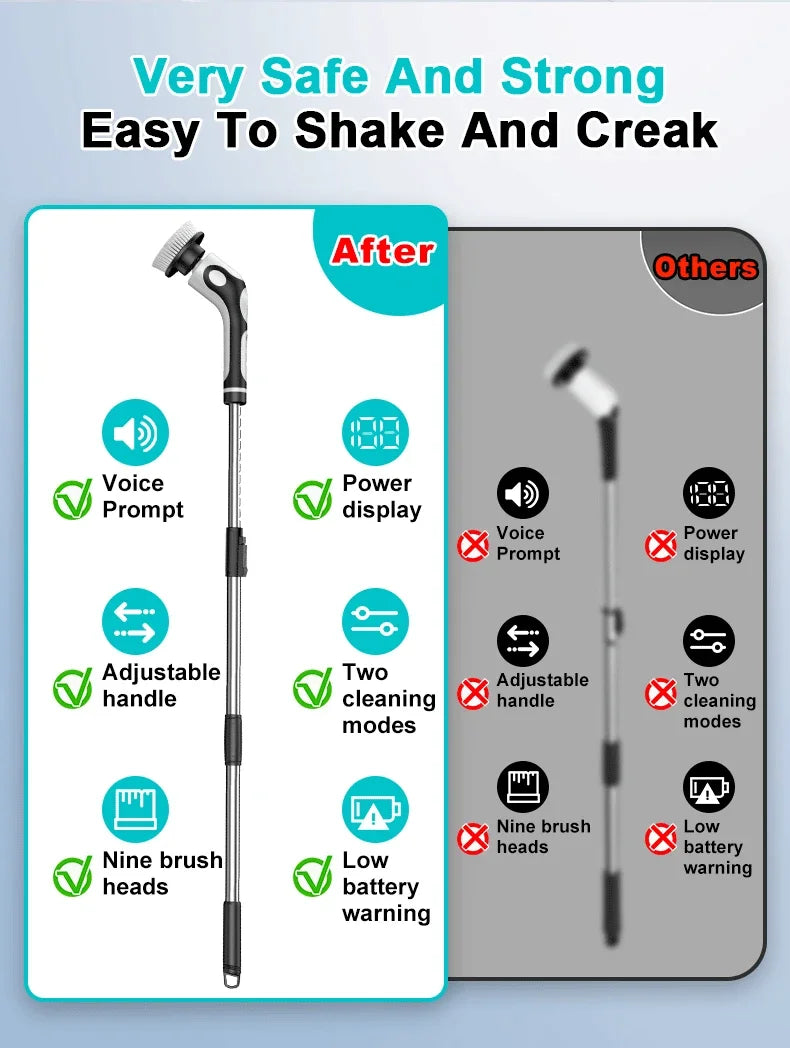Cordless Bathroom Scrubber with Adjustable Extension Handle