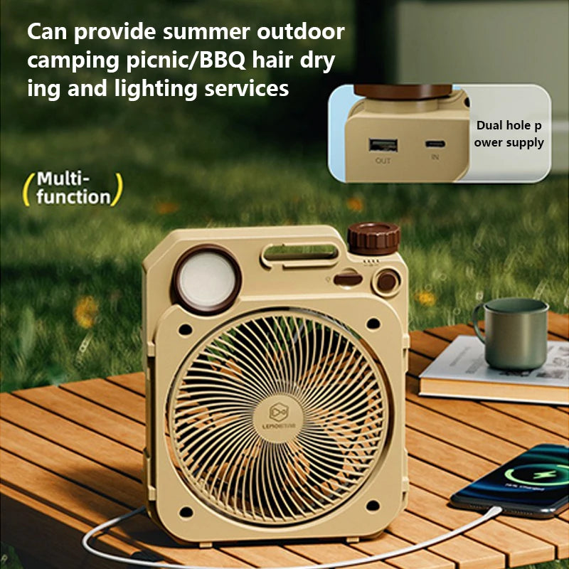 Outdoor USB Fan 10000mAh with Rotating Head and Light