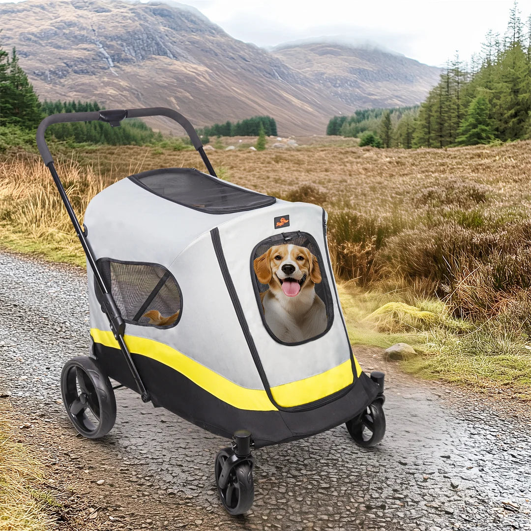 Foldable Dog Stroller with 4 Wheels – Portable Travel Carrier for Medium to Large Pets