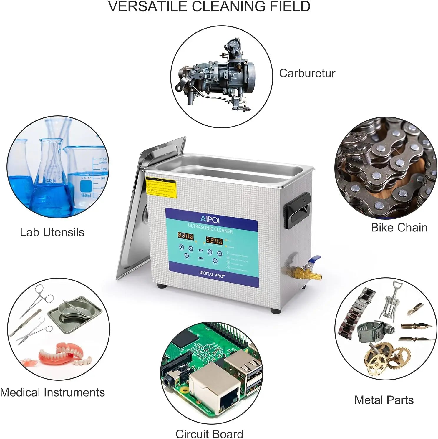 Portable 6.5L Ultrasonic Cleaning Machine with Adjustable Timer & Heater Workshop & Home Use