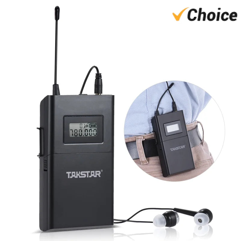 UHF Wireless Audio Receiver with Earphone and LCD Display