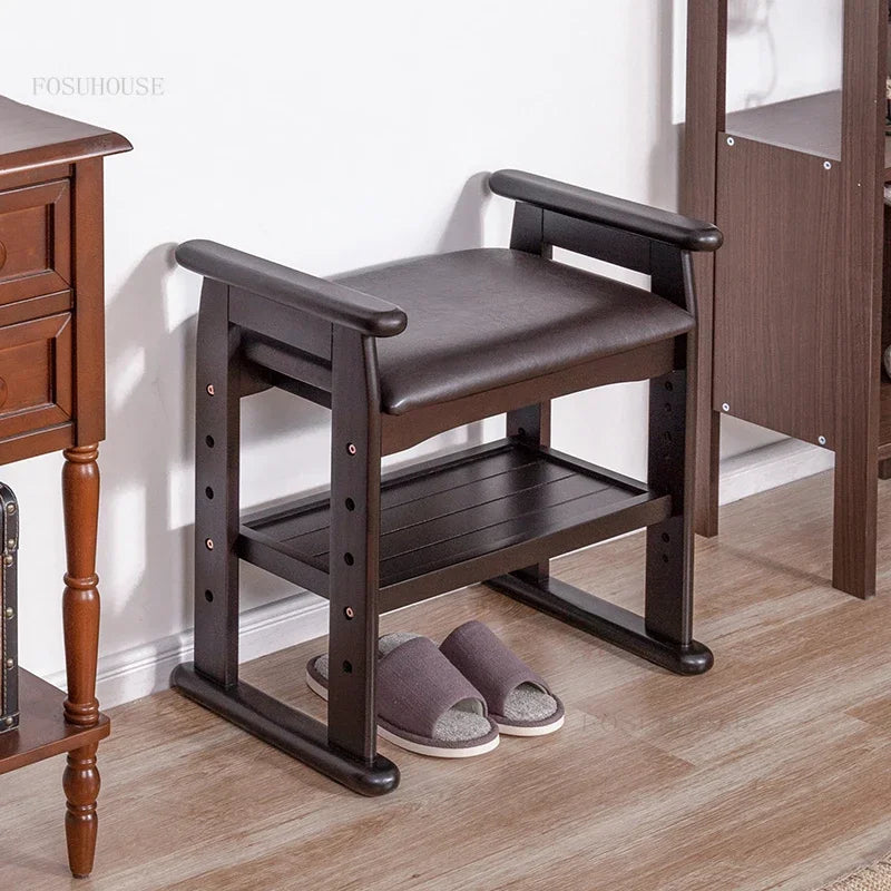 Modern Minimalist Shoe Rack with Seating Solid Wood Storage Bench for Porch & Bedroom