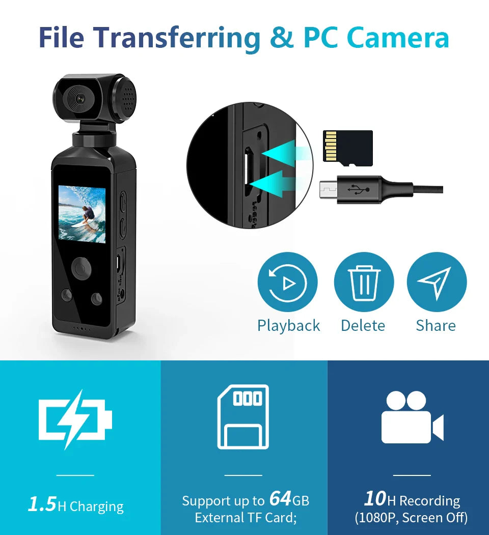 Rechargeable 4K Outdoor Sports Cam with 270° Flip Screen – Black