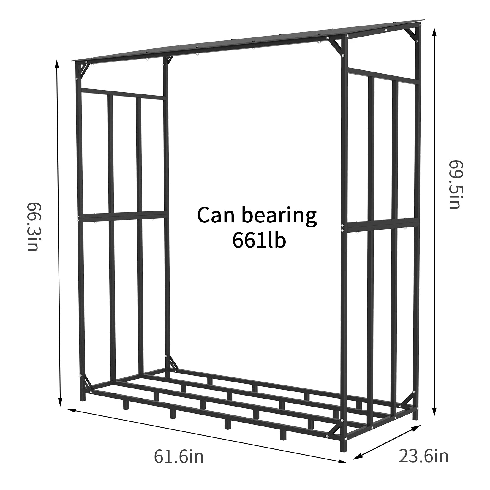 Heavy Duty Metal Firewood Rack with Cover Outdoor 300kg Log Storage Stand
