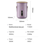Portable 600ml Electric Stew Pot – Non-Stick Mini Multicooker
