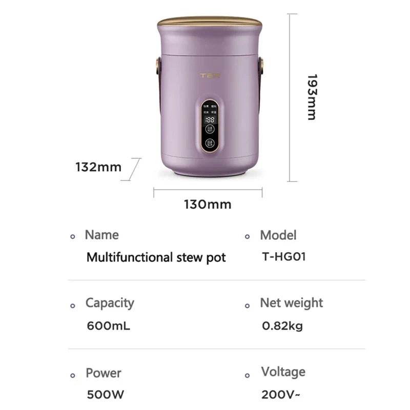 Portable 600ml Electric Stew Pot – Non-Stick Mini Multicooker