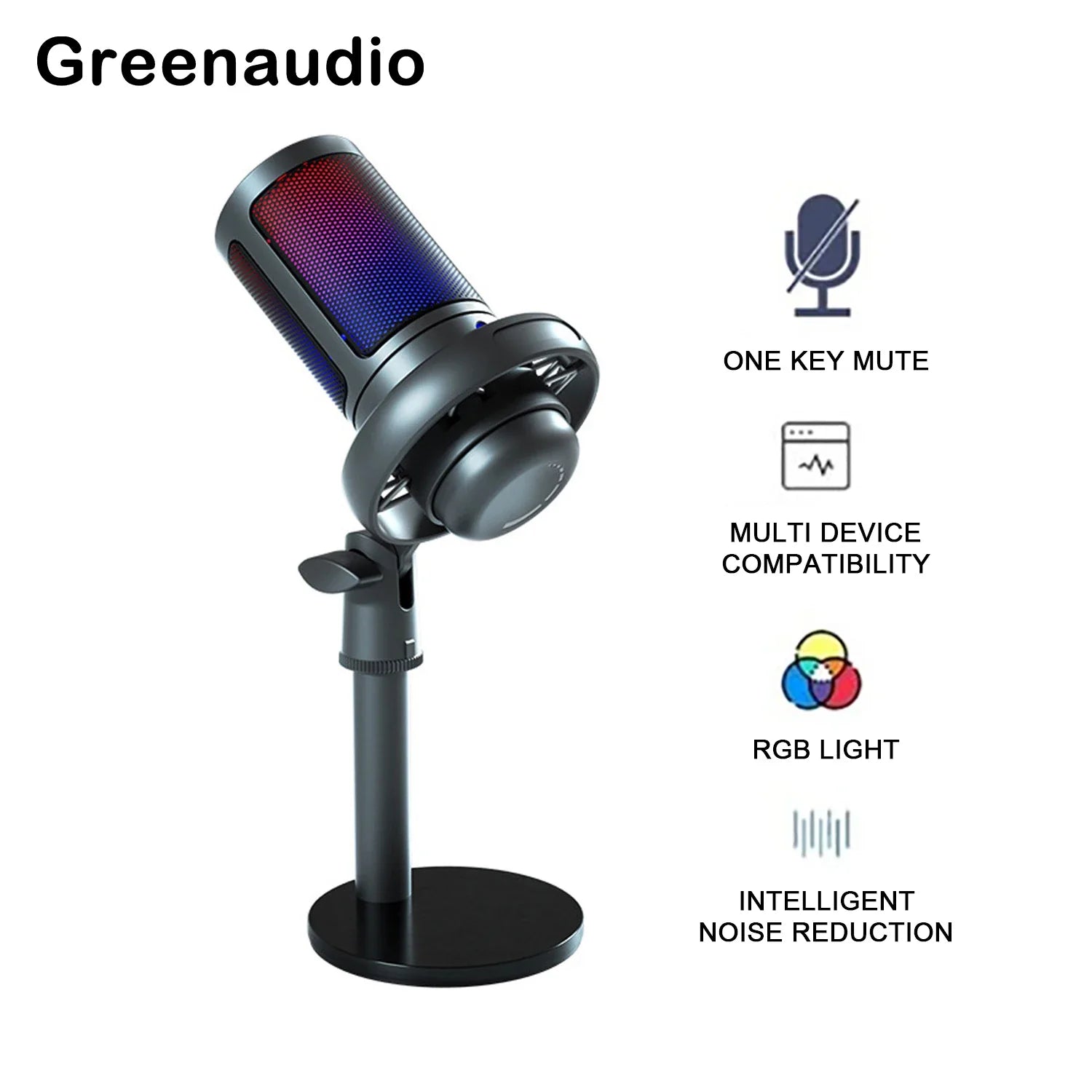 USB Condenser Microphone with RGB Lighting for Streaming