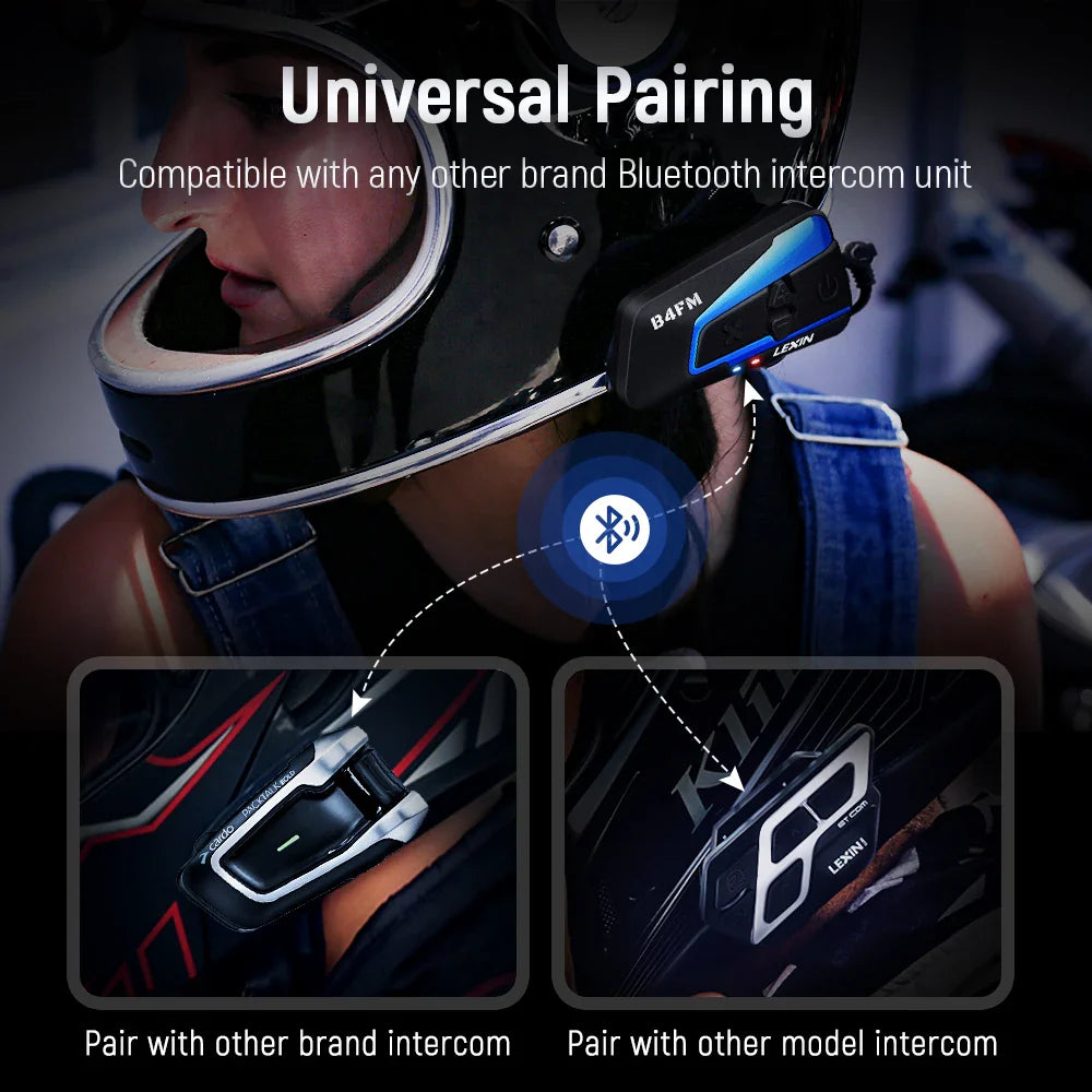 2-Pack Bluetooth Motorcycle Intercom Headsets with Music Sharing