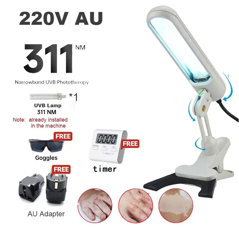 Rechargeable UVB 311nm Skin Treatment Lamp Home Light Therapy for Psoriasis AU Plug