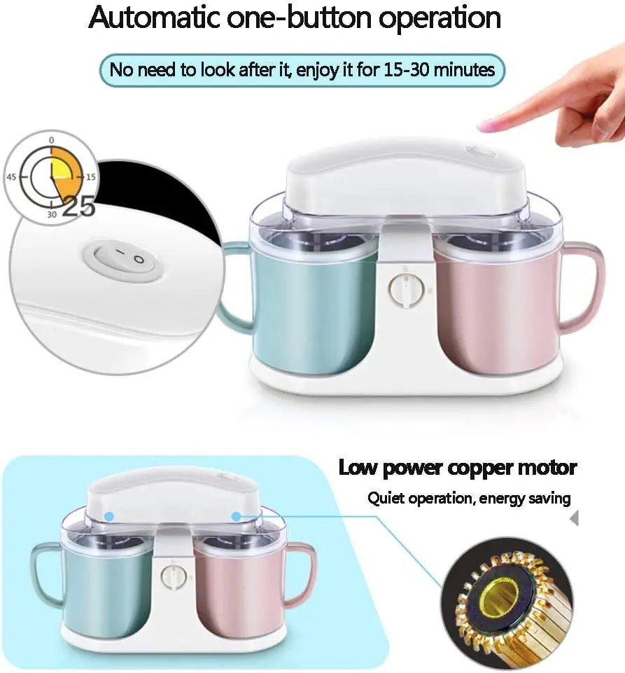 Double Barrel Ice Cream Maker with 1L Capacity – Homemade Yogurt & Frozen Dessert Machine