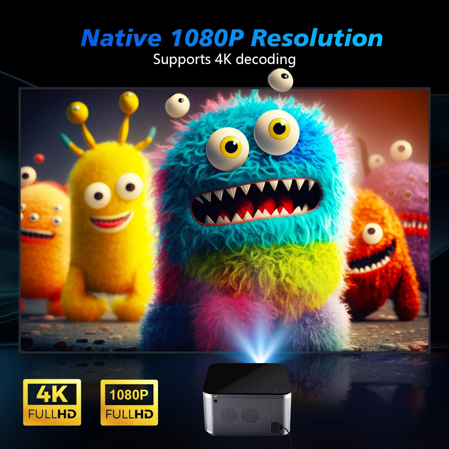 Smart 1080P Home Projector with Voice Control & Bluetooth