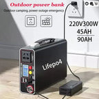 Rechargeable 300W 90Ah LiFePO4 Power Supply – Compact 220V Battery Pack for Home & Travel