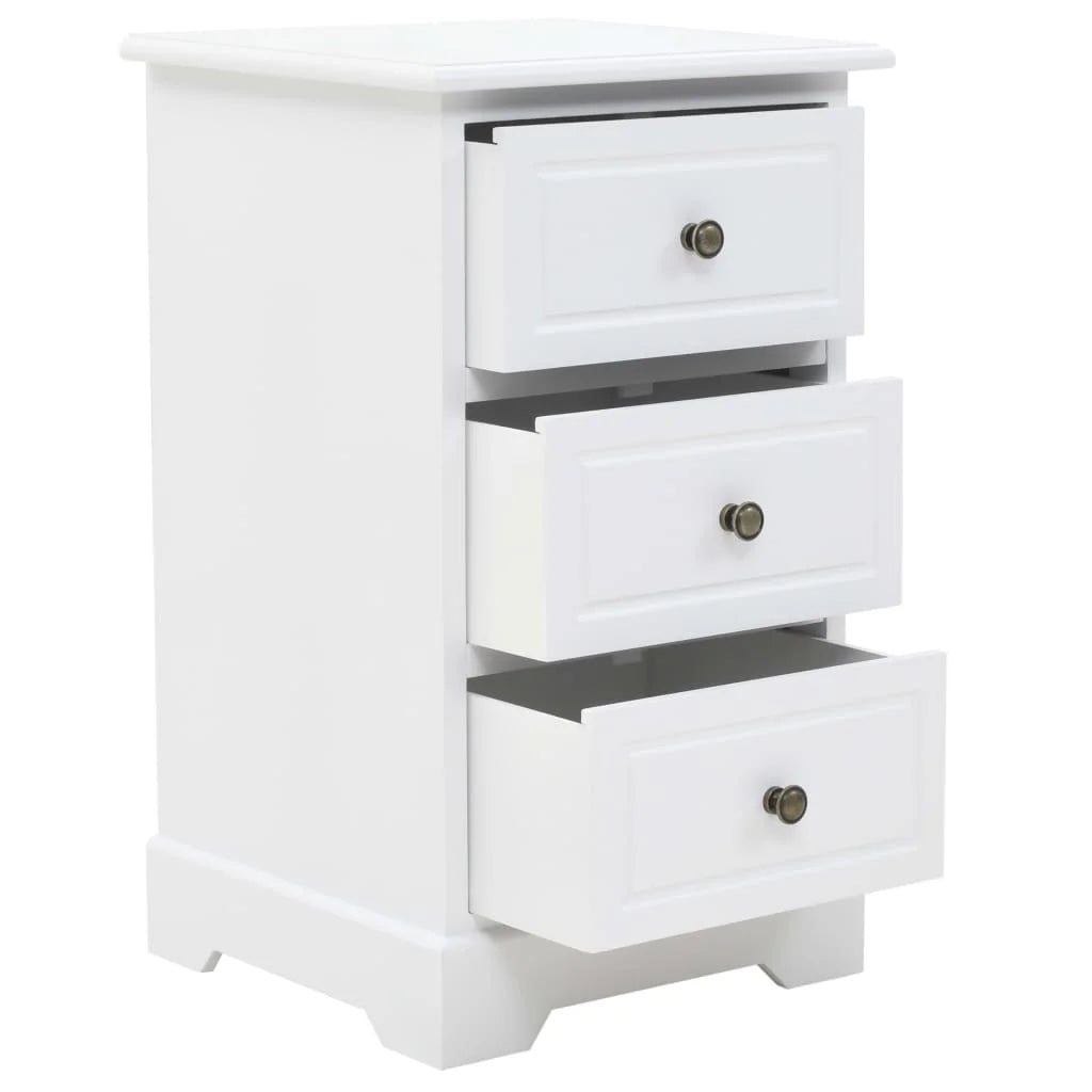 White 3-Drawer Bedside Table – Compact MDF & Pine Wood Bedroom Storage